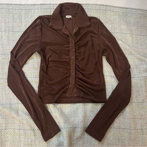 Garage Women’s Chocolate Button-Down Ruched Longsleeve Top Size XS